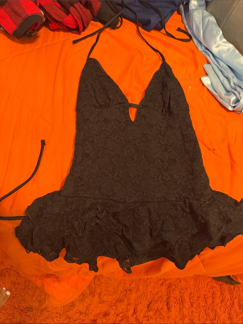 Women's Black Lace Halter Mini Dress
